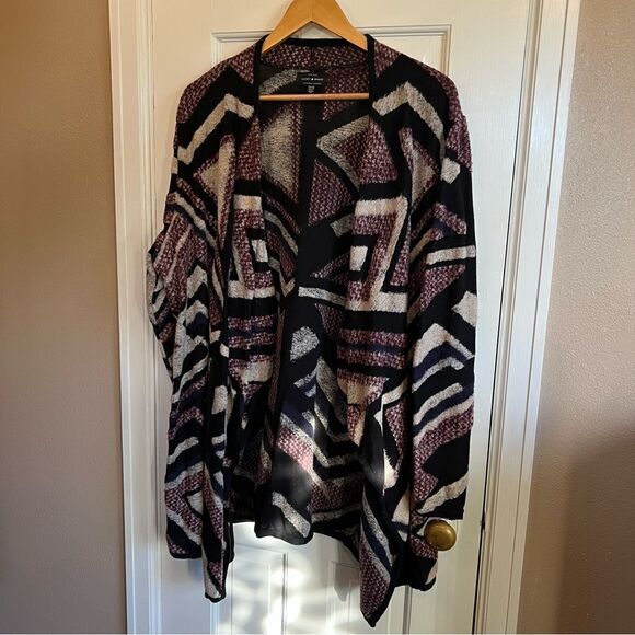 Lucky Brand Black and Pink Cardigan with Geometric Pattern - Picture 2 of 8